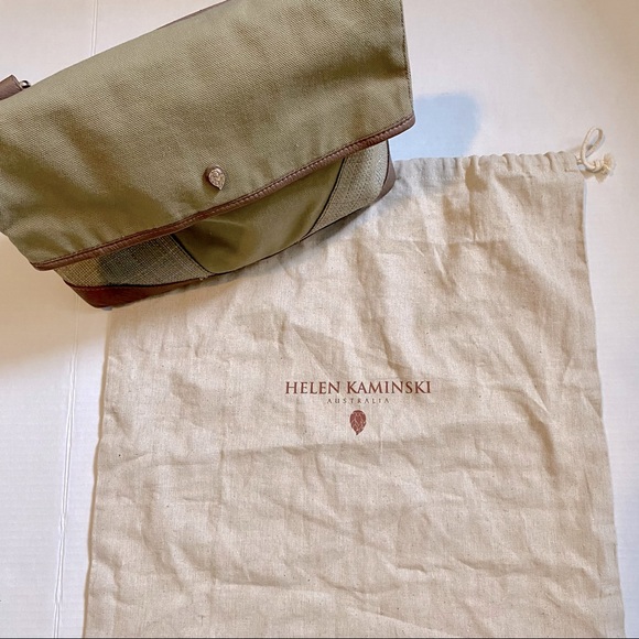 Helen Kaminski  women’s green canvas raffia and leather trimmed fold over purse - Picture 2 of 16